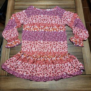Skylar+Madison Blouse Maroon w/Flowers Long Sleeve - Size Small